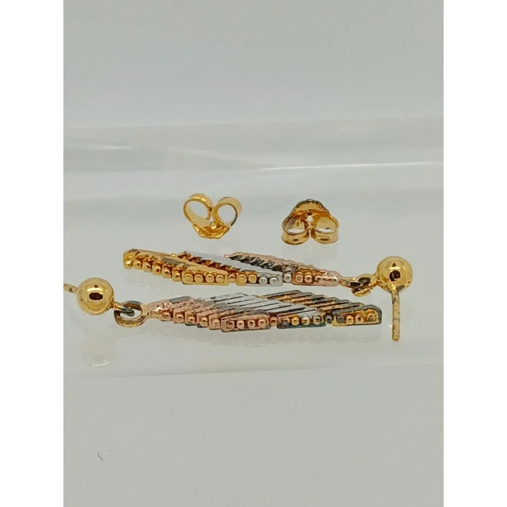 Tri-Color Gold Vermeil Sterling Silver Diamond Cut Dangle Ball Stud Earrings New